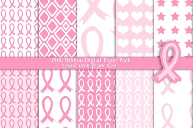 10 Pink Ribbon Breast Cancer Awareness Digital Paper Pack 12x12 On ...