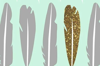 A Beautiful Teal Backgrounds With Grey Feathers And A Gold Sparkle ...