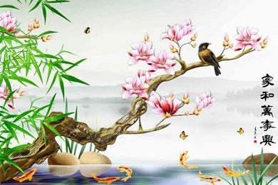 3D Flower Of Spring Bird Wallpapers Mural Nonwoven Fabric Living ...
