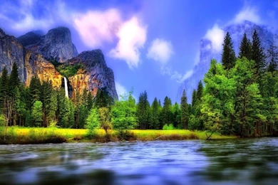 1366x768 Blurred River Forest Waterfall Wallpapers