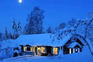 Moonlight Winter House Wallpapers