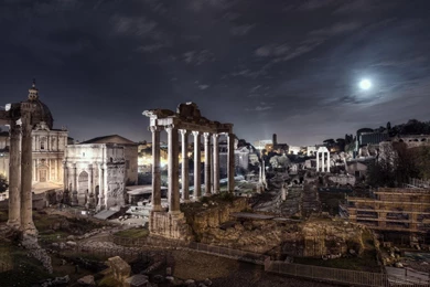 Ancient Ruins In Rome Under Moonlight   (