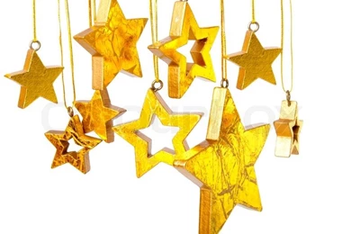 Golden Christmas Stars, Isolated On White Backgrounds Stock Photo