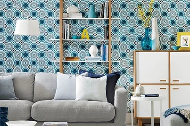 Living Room With Patterned Wallpapers