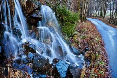 Natural Scene Photo – Blue River And Waterfall, Stones Are Quite ...
