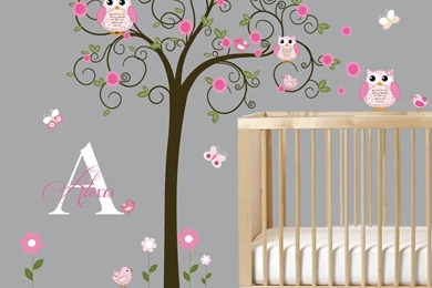 Baby Rooms: Wall Decals For Baby Girl Nursery Grey Pink Trees And ...