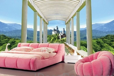 3D Castle Pergola Mountain Wall Paper Wallpapers Wall Decals Wall ...