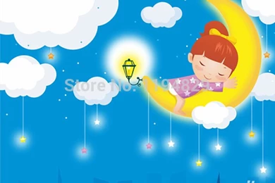 3D Cartoon Cute Girl Sleeping On The Moon Mural Wallpapers TV Sofa ...