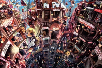 Busy City And Chibis   Anime & Manga Wallpapers