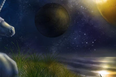 Download Wallpapers 3840x1200 Unicorn, Night, Space, Planets ...