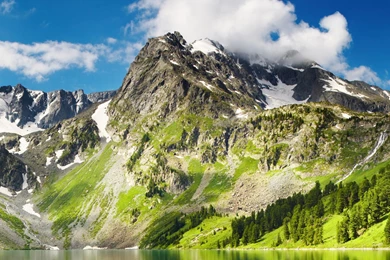 Download Wallpapers 3840x1200 Lake, Mountains, Grass, Sky, Summer ...