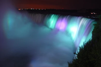 Niagara Falls At Night Rainbow