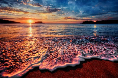 Sunsets: Sunset Beach Ocean Sand Wave Sea Shore Wallpapers ...