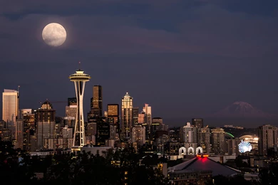 Seattle Buildings Skyscrapers Moon Night HD Wallpaper,night HD ...