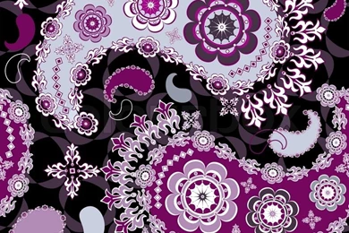 Black Seamless Floral Pattern With Gray And Purple Paisley Stock ...
