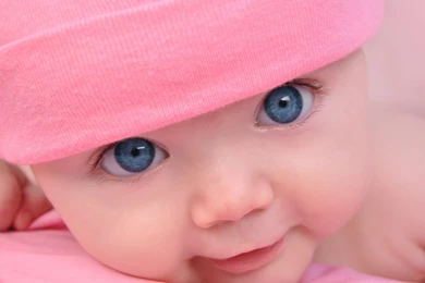 Download Wallpapers 1366x768 Baby, Blue Eyes, Face, Cute, Hat ...