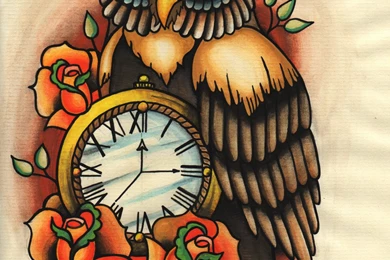 Tattoo flash Owl And Pocket Watch By Tausend Nadeln On DeviantArt