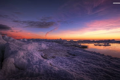 Amazing Frozen Beach At Sunset, Shore, Winter, Sea, Sky, Cloud ...