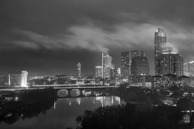 Foggy Night Over The Austin Skyline Austin Texas Black And White ...