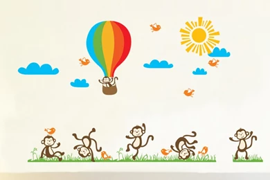 Balloon Monkey Cartoon DIY Vinyl Wall Stickers For Kids Rooms Home ...