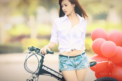 Asian Girl Bike Red Balloons Beauty Girl HD Desktop Wallpapers ...