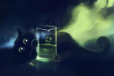 Wallpapers Green Eyes Apofiss Black Blue Bubble Cat Dark Kitty ...