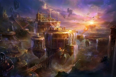 Artificial Waterfalls Fantasy City Wallpapers And Images ...