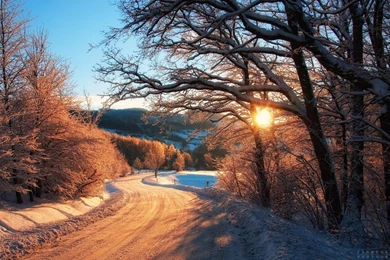 Sunset Winter Sun Morning Skies Village Wallpapers