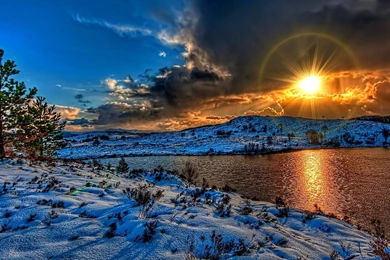 Nature Magnificent Sunset Over River Winter Sun Beauty Wallpapers ...