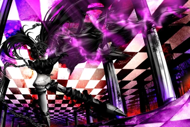 Armor Black Hair Black Rock Shooter Boots Chain Fire Insane Black ...