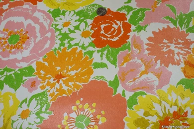 Wallpapers Tangerine Floral Www Etsy Com Listing S Vintage Retro ...