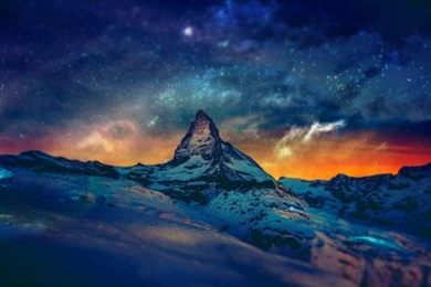 Blue Mountains Landscapes Snow Night Multicolor Stars Switzerland ...