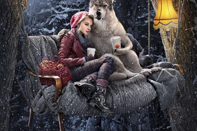 Wolf Drinking Coffee With Little Red Riding Hood Wallpapers And ...