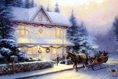 1920x1200 Thomas Kinkade, Painting, Picture, Holiday, Victorian ...