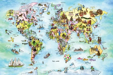 Large Wall Mural World MapKid In The Mural