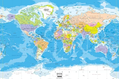 World Political Map Wall Mural   Miller Projection