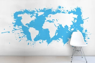 Blue Splatter World Map Wall Mural