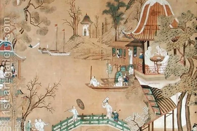 Detail Of The Wallpapers In The Chinese Bedroom Depicting A Daily ...