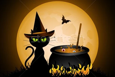 Halloween Witch's Cat And Full Moon Vector Illustration © Elaine ...