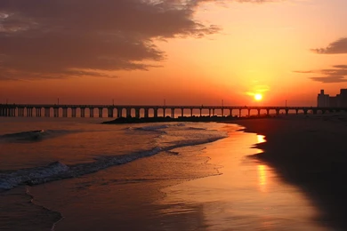 Coney Island Sunset Sunrise Shore Beach Simple Waves Orange Sky