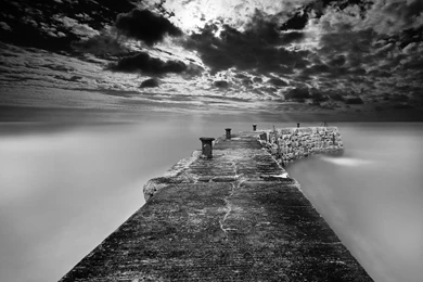 Old Wall Fog Dramatic Sky Noir Desktop Wallpapers