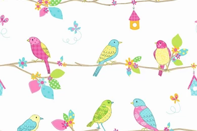 Fine Decor Pretty Birds Hoopla Designer Feature Wallpapers Blue ...