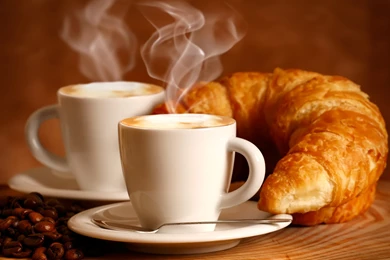Wallpapers Cup, Croissant, Breakfast, Flavor, Cappuccino ...
