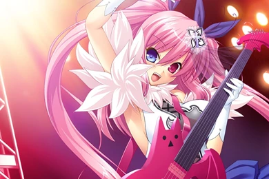 Anime Girl With Pink Hair Pink And Blue Eyes With Pink Guitar ...