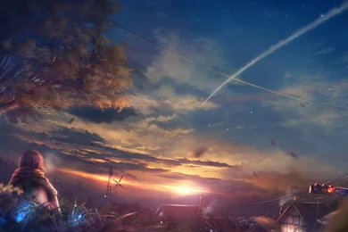 Beautiful Scenery Anime Girl At Sunset Wallpapers