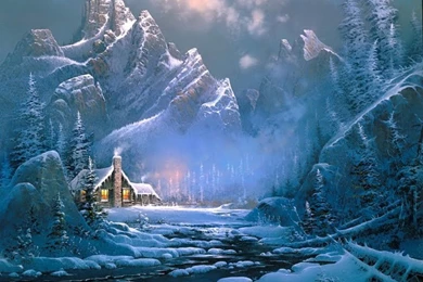 Cottage In The Foot Of The Snowy Moun... Wallpapers