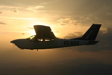 Cessna 177 Cardinal Sunset Spain In Flight