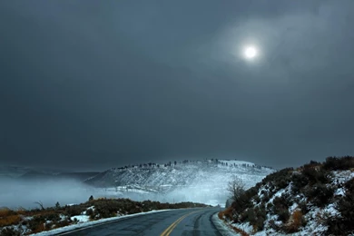 Download Wallpapers Winter Road Under The Dim Moonlight (1920 X ...