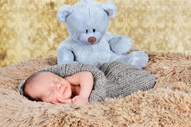 Baby Boy Sleeping With Banket Teddy Bear Cute Wallpapers