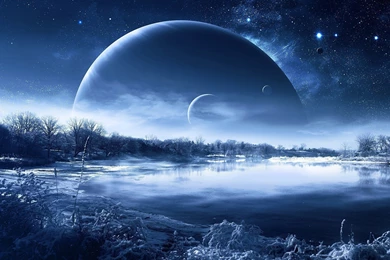 Night Nature Planet A Fantastic Landscape Lakes Reflection Winter ...